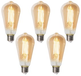 Set van 5 E27 3-staps dimabaar LED lamp ST64 goud 6W 700 lm 2700K