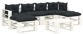 vidaXL 7-delige Loungeset met antracietkleurige kussens pallet hout