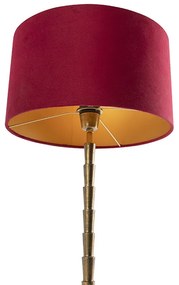 Art Deco tafellamp brons velours kap rood 35 cm - Pisos Art Deco E27 cilinder / rond Binnenverlichting Lamp