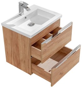 Comad Capri Oak badkamermeubel 60cm met witte wastafel en kraangat eiken