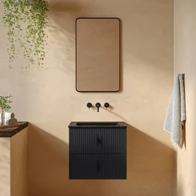 Muebles Marbella badmeubel ribbelfront 60cm antraciet mat met zwarte wastafel zonder kraangat