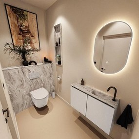 MONDIAZ TURE-DLUX 80cm toiletmeubel Linen. EDEN wastafel Glace positie rechts. Met 1 kraangat. TUREDX80LINR1GLA