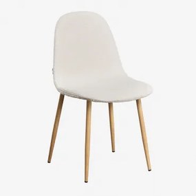 Set Van 2 Eetkamerstoelen In Glamm Deluxe Bouclé Stof Natuurlijk Hout & Bouclé Wit - Sklum