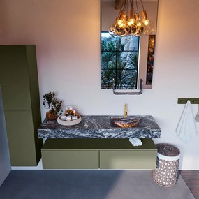 Mondiaz Alan DLux badmeubel 150cm army 2 lades met wastafel lava rechts 1 kraangat