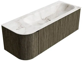 Mondiaz Kurve-dlux 125cm badmeubel ronding links shadow met 1 lade en deur en wastafel big medium kraangat rechts frappe