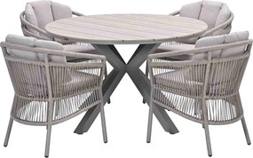 Garden Impressions Sorong tuinset 5-delig - Tulli tuintafel Ø122x75 cm - light teak vironwood