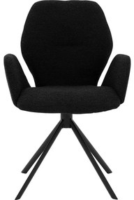 Goossens Eetkamerstoel Hera grijs stof met armleuning, modern design