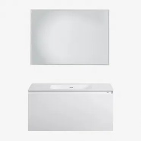 Macrae Houten Badkamermeubelset Met Geïntegreerde Wastafel Wit & Rechthoekige Led En Anticondens 100x70 Cm Riben & Zonder Kraan - Sklum