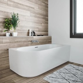Riho Desire half vrijstaand bubbelbad sparkle mood links 170x77cm wit glans met en Fall overloop