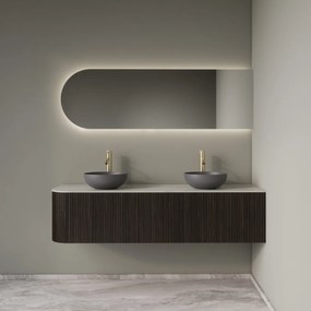 Gliss Design Alluro badmeubel ribbelfront met ronding links 160cm ebony en wit marmer toppaneel