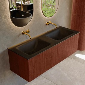 Mondiaz Kurve 130cm badmeubel ruby met 2 lades en wastafel cloud dubbel zonder kraangat urban