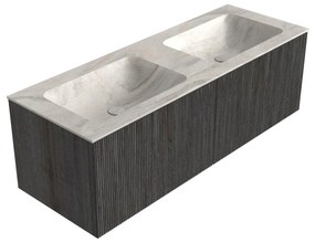 Mondiaz Kurve-dlux 130cm badmeubel shadow met 2 lades en wastafel leaf dubbel zonder kraangat ostra
