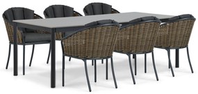 Tuinset 6 personen 220 cm Aluminium/wicker Grijs Coco Santika Tika