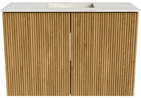 Mondiaz Joya DLux 60cm toiletmeubel oak met wastafel faye midden 1 kraangat ostra