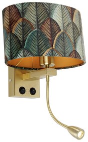 Wandlamp messing met ovale velours kap blad design 25cm - Brescia Combi