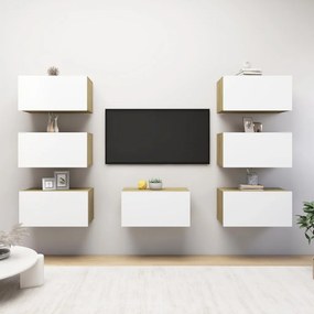vidaXL Tv-meubelen 7 st 30,5x30x60 cm spaanplaat wit sonoma eikenkleur