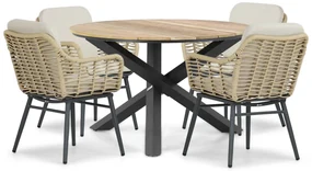 Tuinset Ronde Tuintafel 4 personen 120 cm Aluminium/wicker Taupe Coco Antoni/Fabriano