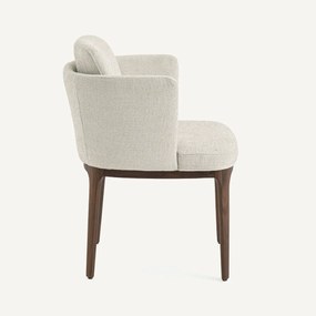 Tafel fauteuil met walnoten poten en Jabote gevlochten stof