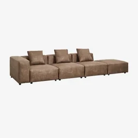 Modulaire Hoekbank Links Met 3 Delen Met Hoge Armleuning En Poef (↔︎370 Cm) Bruna Bruin Koffie Suède - Sklum