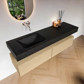 Zaro Alan badmeubel 160cm sand 2 lades met vrijhangende wastafel cloud links zonder kraangat urban