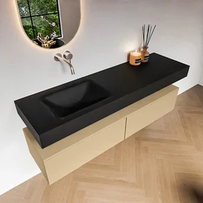 Zaro Alan badmeubel 160cm sand 2 lades met vrijhangende wastafel cloud links zonder kraangat urban