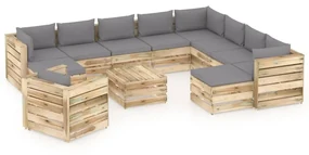 vidaXL 12-delige Loungeset met kussens groen geïmpregneerd hout