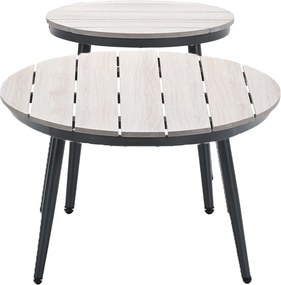 Garden Impressions Lucas bijzettafels donker grijs - teak look - Ø50x48 cm & 120x75x45 cm