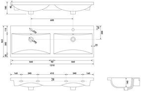 Brauer Halo wastafel keramiek 120cm met 2 kraangaten wit glans