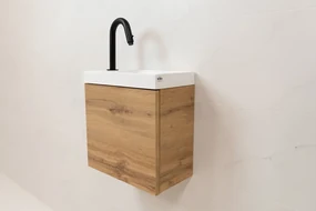 Sanigoods Minimo toiletmeubel 40cm dakota oak met mat witte fontein met kraangat