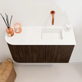 Mondiaz Joya 70cm toiletmeubel ronding links walnut met wastafel faye rechts zonder kraangat talc