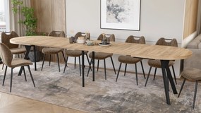 Mazzoni EXPANSO Craft Eiken Goud / zwarte poten - OVALE UITSCHUIFTAFEL 160-360 cm VOOR 16-18 PERSONEN