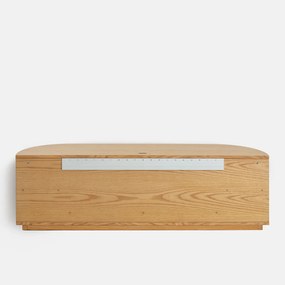 Hangend hifi-TV-meubel in eikenfineer, 2 deuren, 6 nissen, L160 cm, MADDY