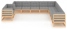 vidaXL 11-delige Loungeset met kussens massief grenenhout