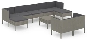 vidaXL 10-delige Loungeset met kussens poly rattan grijs