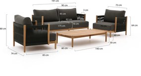 Stoel-bank loungeset Zavelli | 4 personen | Loungeset Natural Teak | Teakhout | 191x74cm | Kees Smit Tuinmeubelen