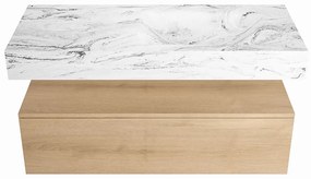 Mondiaz Alan DLux badmeubel 110cm washed oak 1 lade met wastafel glace rechts 1 kraangat