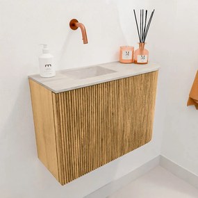 Mondiaz Joya DLux 60cm toiletmeubel ronding rechts oak met wastafel faye links zonder kraangat ostra