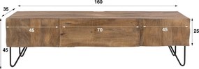 TV-meubel Mangohout Met Golvend Front - 160x35x45cm.