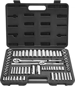 VEVOR 69-delige doppenset, 9,5 & 6,4 mm aandrijfdoppen en ratelset, SAE en metrisch, diep en standaard, met accessoires en opbergkoffer, CR-V gelegeerd staal