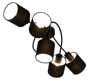 Stoffen Moderne plafondlamp zwart 5-lichts - Hetta Modern E14 rond Binnenverlichting Lamp