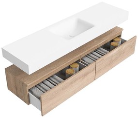 Zaro Alan badmeubel 170cm washed oak 2 lades met vrijhangende wastafel cloud midden zonder kraangat talc