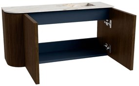 Mondiaz Joya DLux 80cm toiletmeubel ronding links walnut met wastafel faye rechts zonder kraangat frappe