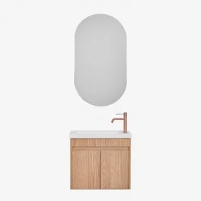 Narek Zwevend Houten Badkamermeubelset Met Geïntegreerde Wastafel Ash Brown & Ovaal Met Opbergruimte Zwart 50x90 Cm Oricsa & Rosé - Sklum