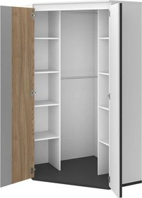 Hoekkledingkast Marvesi 117, Grafiet, Lichtgrijs, Wit, Eiken, 198x95x95cm, 105 kg, Kledingkast deuren: Met scharnieren, Aantal planken: 8, Aantal planken: 8