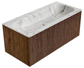 Mondiaz Kurve-dlux 100cm badmeubel walnut met 1 lade en wastafel big medium midden zonder kraangat glace