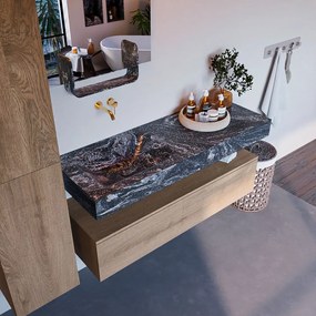 Mondiaz Alan DLux badmeubel 130cm washed oak 1 lade met wastafel lava links zonder kraangat