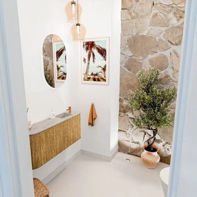 Mondiaz Joya DLux 90cm toiletmeubel ronding links oak met wastafel faye rechts 1 kraangat glace