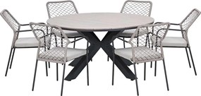 Garden Impressions Ross tuinset sand 6-delig - Tulli tuintafel light teak look Ø148 cm