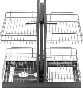 VEVOR Keukenkastorganizer met 2 lagen en 4 planken, verchroomde opbergmand van koolstofstaal, opbergorganizer, links- en rechtsdraaiend, min. deuropeningsbreedte 38 cm