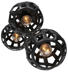 Industriële hanglamp zwart rond 3-lichts - Bobby